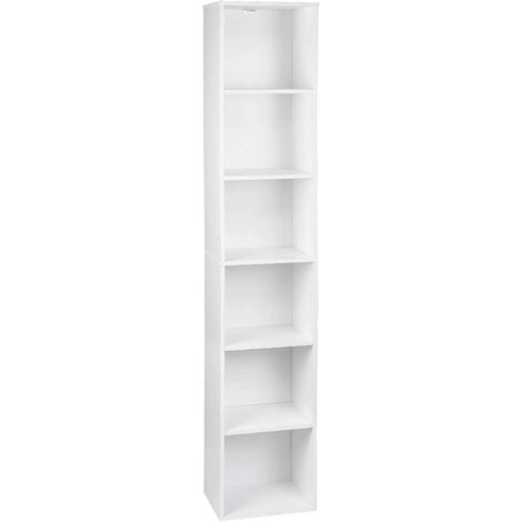 Bibliothèque MDF étagère de Rangement avec 6 Compartiments WOLTU, Bibliothèque armoire en MDF 30x23, 5x158, 4cm, Meuble de Rangement pour Bureau Salon Salle d'Étude, Blanc