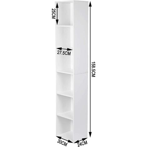 Bibliothèque MDF étagère de Rangement avec 6 Compartiments WOLTU, Bibliothèque armoire en MDF 30x23, 5x158, 4cm, Meuble de Rangement pour Bureau Salon Salle d'Étude, Blanc