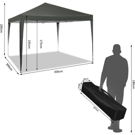 Tonnelle De Jardin 3x3m Pliante Imperméable - Tente Auvent UV50+ Avec Sac De Transport Et Hauteur Réglable