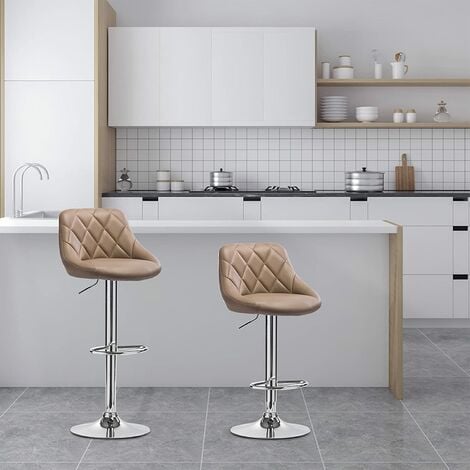 WOLTU lot de 4 Tabouret de bar avec repose-pieds, hauteur réglable, en similicuir, siège bien rembourré, Kaki