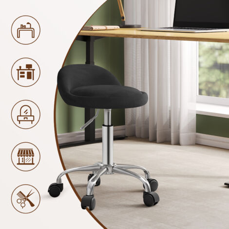 WOLTU Tabouret de Bureau avec Dossier, Chaise d'ordinateur à roulettes, Réglable en Hauteur 43-54, 5cm, Noir BS127sz