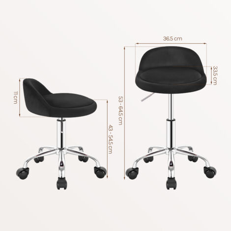 WOLTU Tabouret de Bureau avec Dossier, Chaise d'ordinateur à roulettes, Réglable en Hauteur 43-54, 5cm, Noir BS127sz