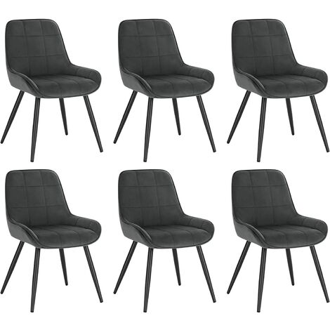 Woltu – Lot de 6 chaises de salle à manger ergonomiques en velours gris foncé – Dossier haut et structure métal – Capacité 120 kg – BH331DGR6