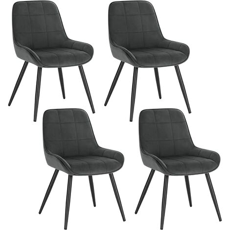 Woltu – Lot de 4 chaises de salle à manger ergonomiques en velours gris foncé – Dossier haut – Pieds métalliques antirouilles – BH331DGR4