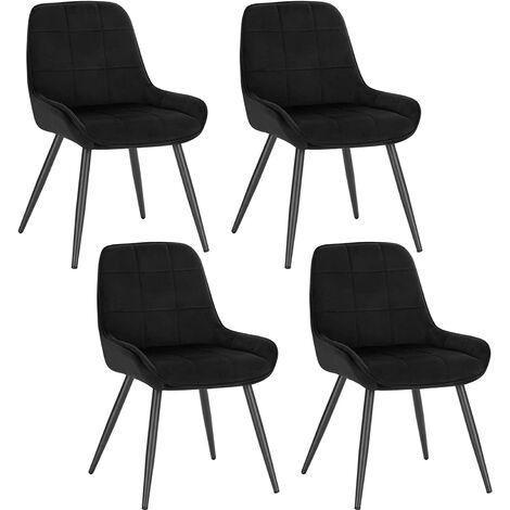 Woltu – Lot de 4 chaises de salle à manger – Chaises ergonomiques en velours noir – Structure en métal – Hauteur 81 cm – Confort optimal pour repas