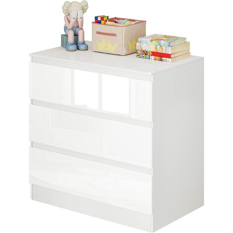 WOLTU Commode à 3 Tiroirs, Meuble Rangement, Armoire Chambre, en Panneaux de Particules, 80x48x78cm Blanc Brillant