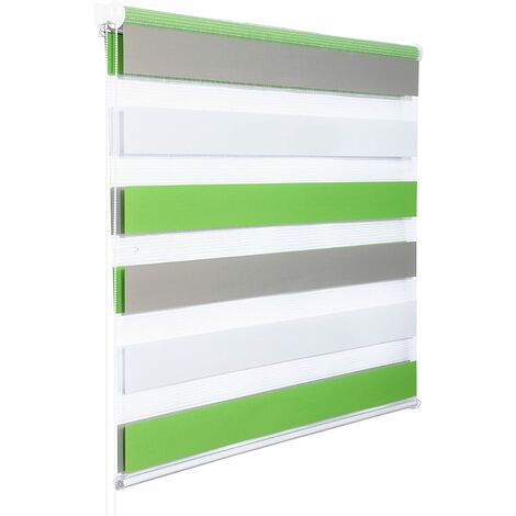 WOLTU 1 pièce Store Enrouleur Double, Fixation Rapide sans perçage, Isolant Thermique, 90x150cm, Blanc+Vert+Gris DR5615m9