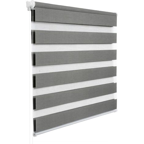 WOLTU 1 pièce Store Enrouleur Double, Fixation Rapide sans perçage, Isolant Thermique, 120x150cm, Gris Aspect Bois DR5524hogr