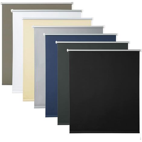 WOLTU 1x Store Enrouleur occultant, Isolant Thermique avec revêtement sans perçage, 110x160cm Noir, TR5700sz10