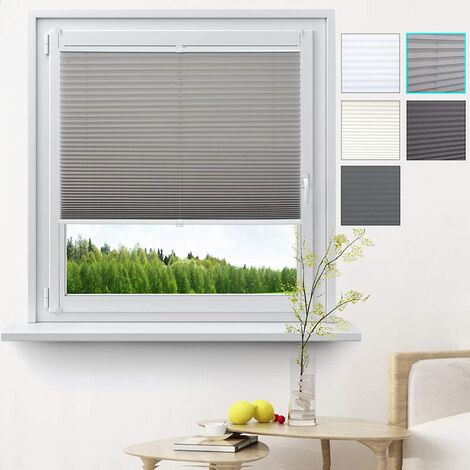 WOLTU Store plissé sans perçage, pour fenêtre ou Porte, 95x130cm Gris, VH5539gr (1/4)