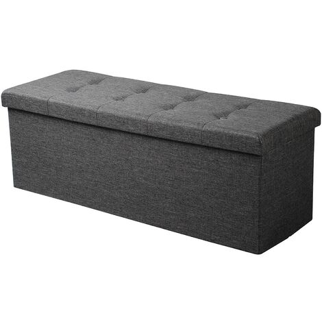 WOLTU Banc de Rangement Pliable Pouf Tabouret de Grande Capacité de 300KG, Coffre de Rangement Intérieur Repose-Pieds Rembourré en Lin, 118L, 110x37, 5x38cm Gris Foncé (1/5)
