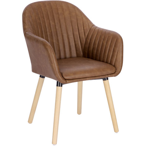 WOLTU 1 x Chaise de Salle à Manger en Similicuir Surface, Pieds en Bois Massif, Chaise de Salon, Marron BH336br-1