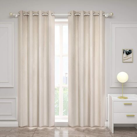 WOLTU Lot de 2 Rideaux Draperies Thermique à Oeillets, 140x225cm Rideau Opaque Occultant en Velours, Beige VH6066hsd-2
