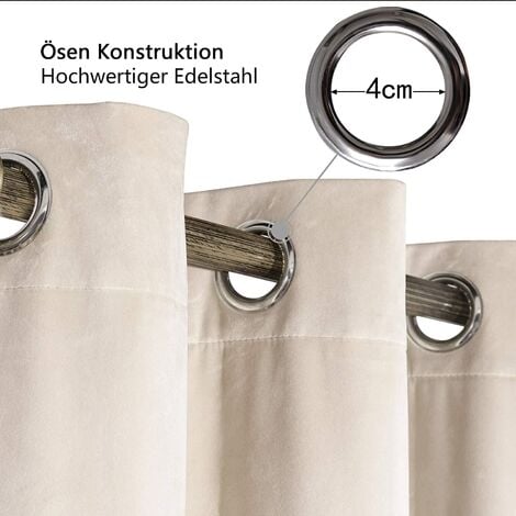 WOLTU Lot de 2 Rideaux Draperies Thermique à Oeillets, 140x225cm Rideau Opaque Occultant en Velours, Beige VH6066hsd-2
