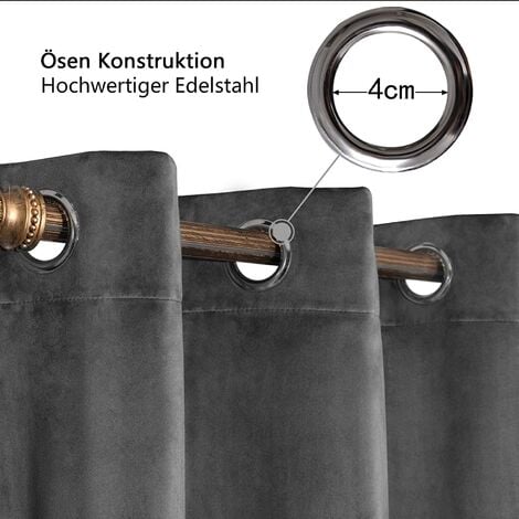 WOLTU Lot de 2 Rideaux Draperies Thermique à Oeillets, 140x245cm Rideau Opaque Occultant en Velours, Gris Foncé VH6067gr-2
