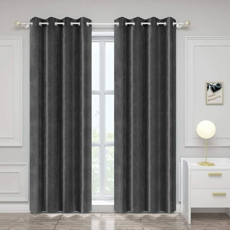 WOLTU Lot de 2 Rideaux Draperies Thermique à Oeillets, 140x225cm Rideau Opaque Occultant en Velours, Gris Foncé VH6066gr-2