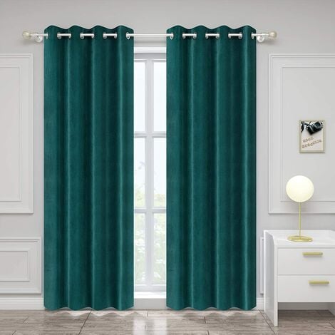 WOLTU Lot de 2 Rideaux Draperies Thermique à Oeillets, 140x225cm Rideau Opaque Occultant en Velours, Vert foncé VH6066dgn-2