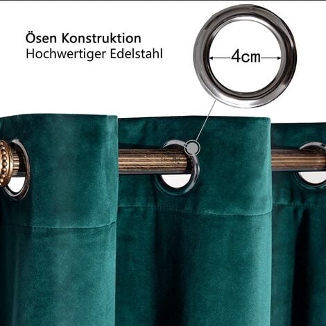 WOLTU Lot de 2 Rideaux Draperies Thermique à Oeillets, 140x225cm Rideau Opaque Occultant en Velours, Vert foncé VH6066dgn-2