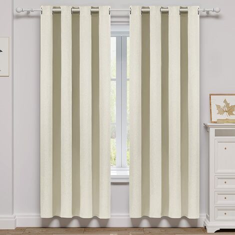 WOLTU 2 Pièces Rideau Occultant, Rideau Isolant Thermique Effet Lin, Rideau Opaque avec Œillets, Crème 135x245cm VH6080cm-2