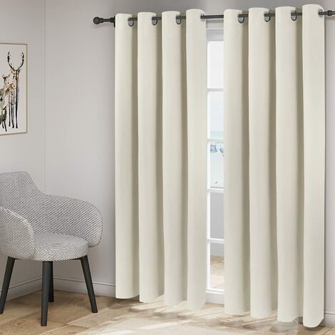 WOLTU 2 Pièces Rideau Occultant, Rideau Isolant Thermique Effet Lin, Rideau Opaque avec Œillets, Crème 135x245cm VH6080cm-2