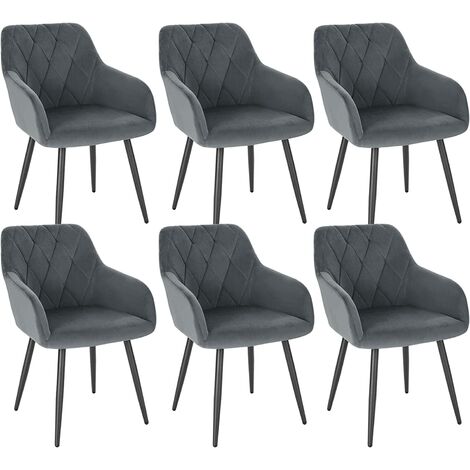 Woltu – Lot de 6 chaises de salle à manger en velours gris foncé – Assise rembourrée – Pieds en métal – Hauteur d'assise 46.5 cm – SKU BH352DGR6 (1/5)