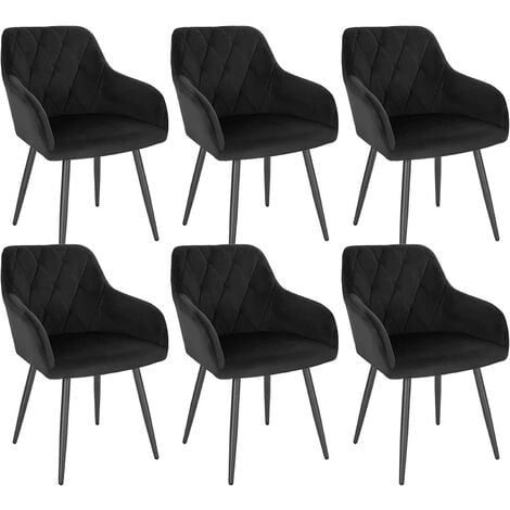 Lot de 6 Chaise Salle à Manger WOLTU, Chaise de Cuisine en Velours, Assis Rembourré et Pieds en Métal, Noir BH352sz-6