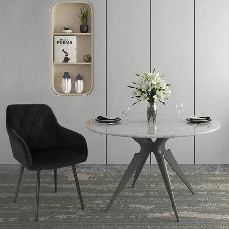 Lot de 6 Chaise Salle à Manger WOLTU, Chaise de Cuisine en Velours, Assis Rembourré et Pieds en Métal, Noir BH352sz-6