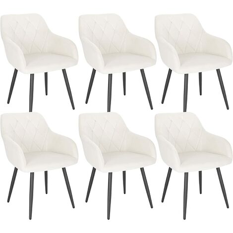 Lot de 6 Chaise Salle à Manger WOLTU, Chaise de Cuisine en Velours, Assis Rembourré et Pieds en Métal, Blanc BH352cm-6 (1/5)
