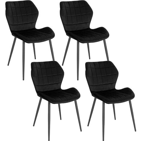 Lot de 4 chaises en velours noir et piètement en métal noir - BIBA