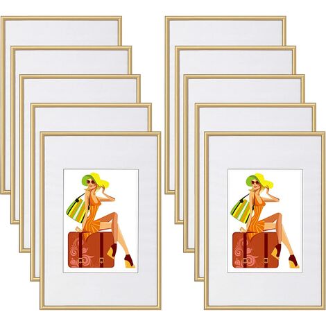 WOLTU 10x Cadre Photo 10x15cm en Plastique pour Chambre/Bureau/Salle d'étude, Or (1/5)