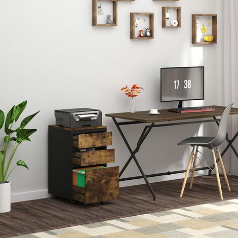 HOMCOM Caisson de bureau mobile en bois caisson de rangement imprimante  armoire à porte et 2 étagères idéal pour bureau à domicile salon 70 x 40 x  65 5 cm brun et noir