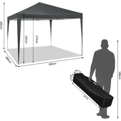 Tonnelle de Jardin 3x3m WOLTU, Tente Pliante, Protection du Soleil UV 50+, Facile à Installer Hauteur Réglable, Anthracite