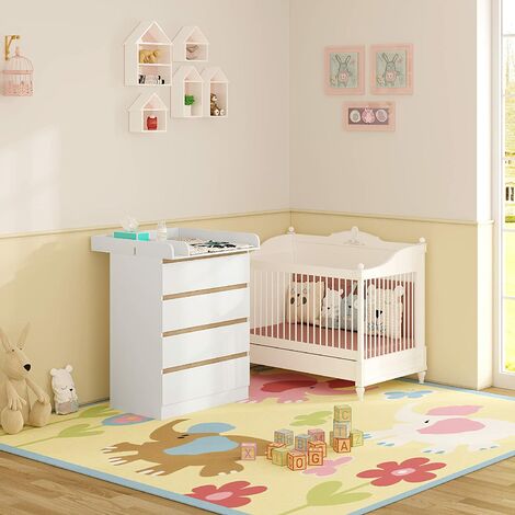 Table à Langer WOLTU, Commode Bébé à Langer avec 4 Tiroirs, en MDF et en Bois d’Ingénierie, 80x75x109,2cm, Blanc