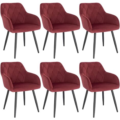 Lot de 6 Chaise Salle à Manger WOLTU, Chaise de Cuisine en Velours, Assis Rembourré et Pieds en Métal, Bordeaux (1/5)