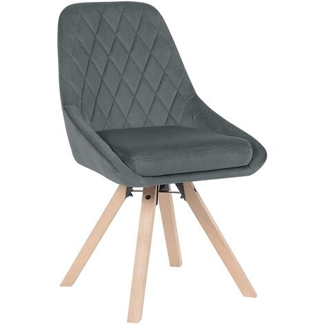 WOLTU Chaise Pivotante de Salle à Manger, Chaise de Cuisine en Velours, Pieds en Bois Massif, Gris Foncé
