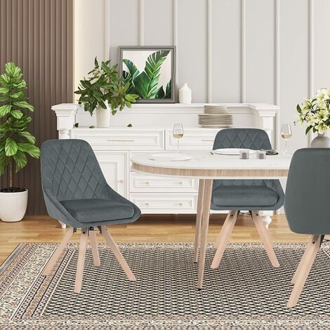 WOLTU Chaise Pivotante de Salle à Manger, Chaise de Cuisine en Velours, Pieds en Bois Massif, Gris Foncé