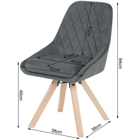 WOLTU Chaise Pivotante de Salle à Manger, Chaise de Cuisine en Velours, Pieds en Bois Massif, Gris Foncé