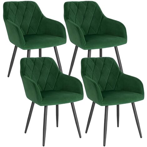 Lot de 4 Chaise Salle à Manger WOLTU, Chaise de Cuisine en Velours, Assis Rembourré et Pieds en Métal, Vert Foncé (1/5)
