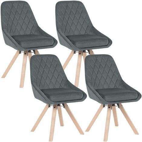 Lot de 4 Chaises Pivotantes de Salle à Manger WOLTU, Chaise de Cuisine en Velours, Pieds en Bois Massif, Gris Foncé (1/5)