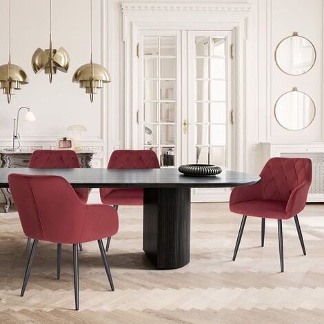 WOLTU Chaise Salle à Manger, Chaise de Cuisine en Velours, Assis Rembourré et Pieds en Métal, Bordeaux