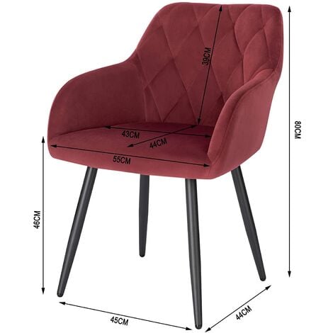 WOLTU Chaise Salle à Manger, Chaise de Cuisine en Velours, Assis Rembourré et Pieds en Métal, Bordeaux