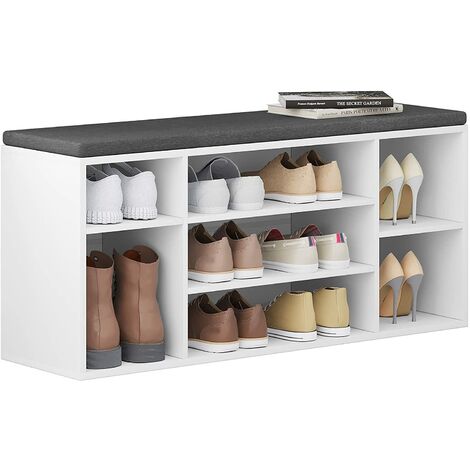 Woltu – Banc à chaussures 7 compartiments – Meuble d’entrée avec coussin en tissu gris – Dimensions 103,5x30x48cm – Capacité 200kg (1/5)