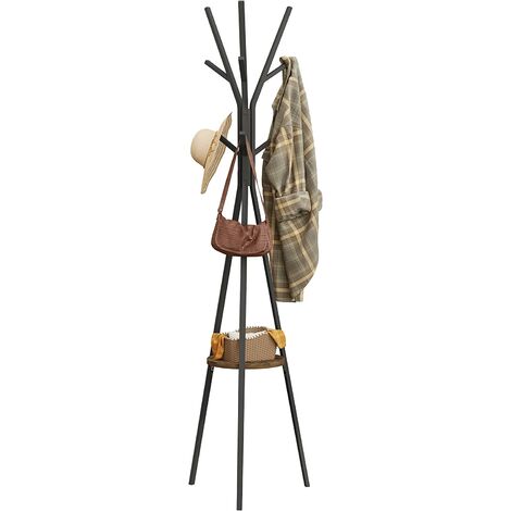 Woltu – Porte-manteau sur pieds en métal et bois MDF – 9 crochets en forme de branches – Étagère ronde – 180 cm – Charge 5 kg par crochet
