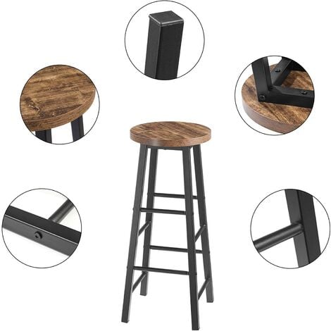 WOLTU Lot de 4 Tabourets de Bar. Tabouret de Bistrot. Chaise Stable et  Durable. Surface d'assise en MDF. Noir+Vintage