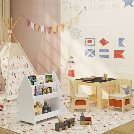 Bibliothèque pour Enfants à 3 Niveaux WOLTU, Meuble Étagère à Livres sur 4 roulettes pour Chambre d'enfant, Blanc 60x38,5x71cm