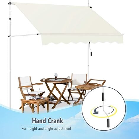 WOLTU Store Banne Manuel, Auvent Rétractable avec Manivelle sans Perçage, Hauteur Réglable, Longueur 200cm, Beige