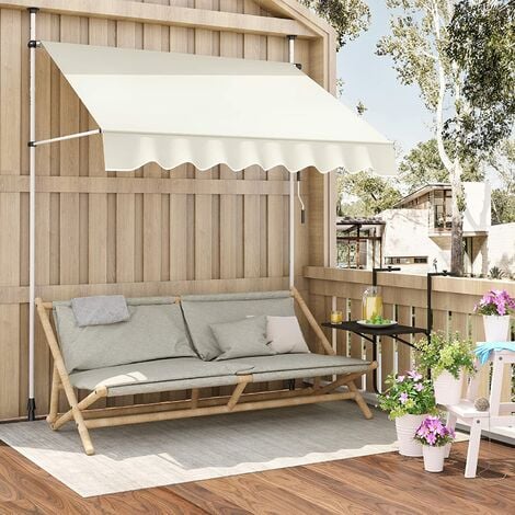WOLTU Store Banne Manuel, Auvent Rétractable avec Manivelle sans Perçage, Hauteur Réglable, Longueur 200cm, Beige