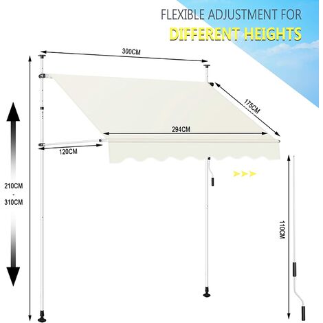 WOLTU Store Banne Manuel Auvent Rétractable avec Manivelle sans