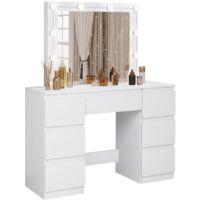 Woltu – Coiffeuse enfant avec miroir LED réglable – 7 tiroirs – Dimensions 107x39.5x140.5cm – Bois d'ingénierie blanc
