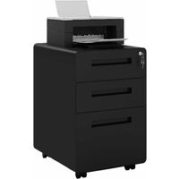 Woltu – Caisson de bureau mobile en métal noir – 3 tiroirs verrouillables – Dimensions 40x50.8x63cm – Roulettes avec freins pour mobilité